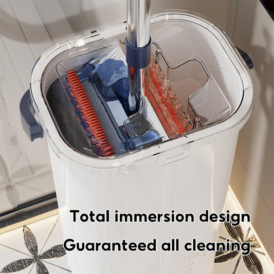 BOSHUO Upgrade 40cmLarge Flat Mop and Bucket System Wet and Dry Use, Home Floor Cleaning System for All Floor Types and Windows