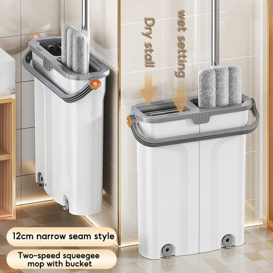 BOSHUO Flat Floor Mop Hands-free Self Cleaning Magic Flat Mop and Bucket Washable Microfiber Pads Included, Wet and Dry Use