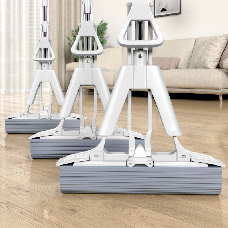 BOSHUO Sponge Mop, One-Mop Clean Household Large Mop Cloth, Hands-Free Washing, Folding Rubber Cotton Head, Water-Absorbing Mop Cloth