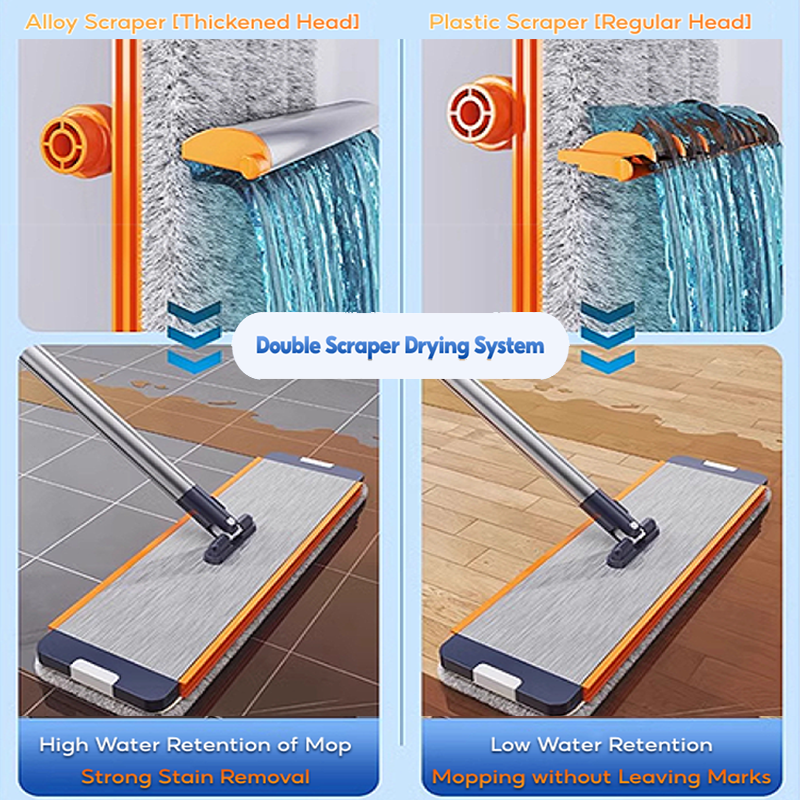 BOSHUO 40cm Large Flat Floor Mop and Bucket Set With Upgrade Wringer Set Wet and Dry Use