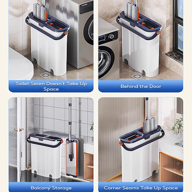 BOSHUO 40cm Large Flat Floor Mop and Bucket Set With Upgrade Wringer Set Wet and Dry Use