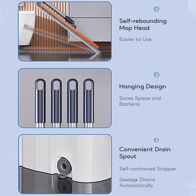 BOSHUO 40cm Large Flat Floor Mop and Bucket Set With Upgrade Wringer Set Wet and Dry Use