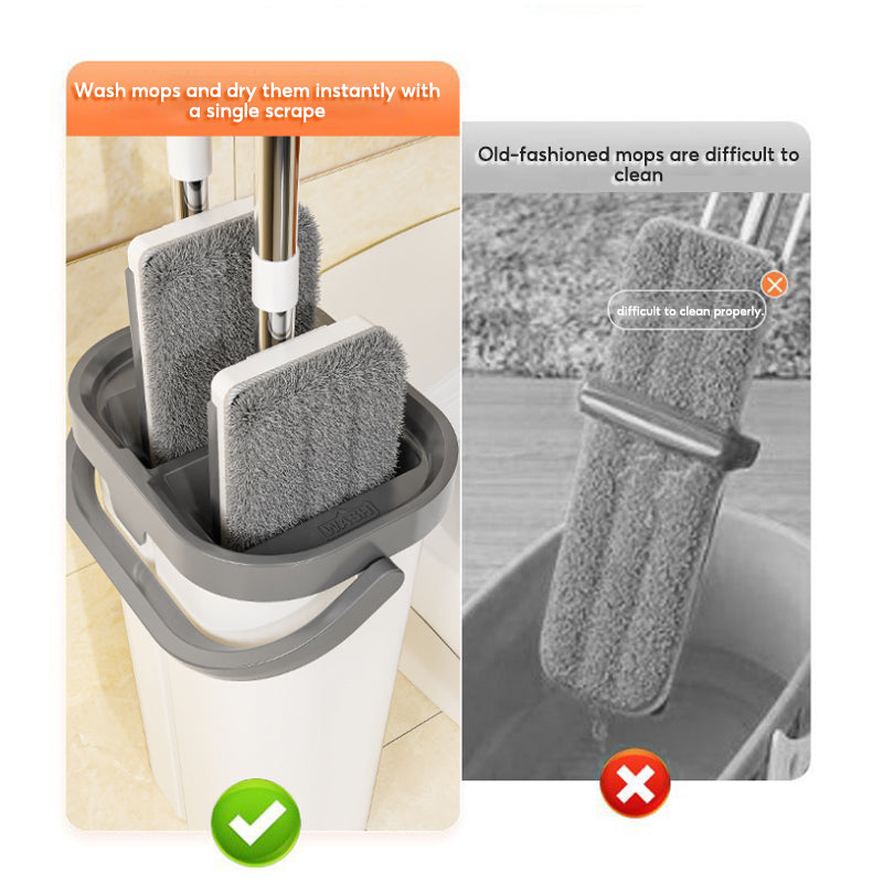 BOSHUO Flat Floor Mop Hands-free Self Cleaning Magic Flat Mop and Bucket Washable Microfiber Pads Included, Wet and Dry Use