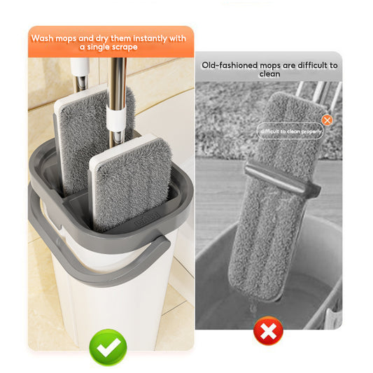 BOSHUO Flat Floor Mop Hands-free Self Cleaning Magic Flat Mop and Bucket Washable Microfiber Pads Included, Wet and Dry Use