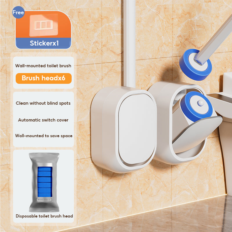 BOSHUO Wall-Mounted Disposable Toilet Brush, No-Dead Corner Cleaning Brush Toilet Cleaning Brush Toilet Cleaning Tools 30 Replacement Heads