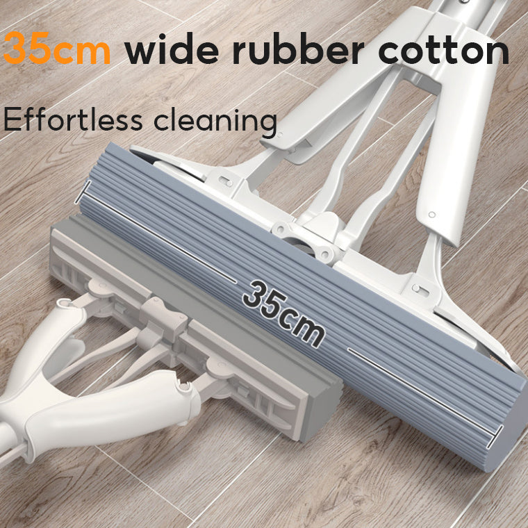 BOSHUO Sponge Mop, One-Mop Clean Household Large Mop Cloth, Hands-Free Washing, Folding Rubber Cotton Head, Water-Absorbing Mop Cloth