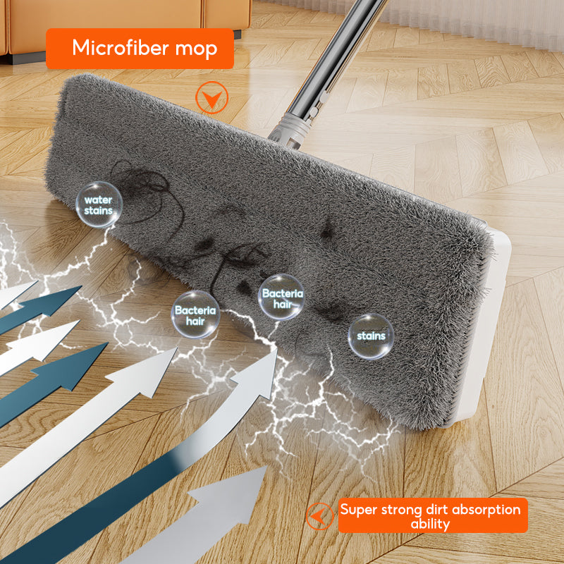BOSHUO Flat Floor Mop Hands-free Self Cleaning Magic Flat Mop and Bucket Washable Microfiber Pads Included, Wet and Dry Use