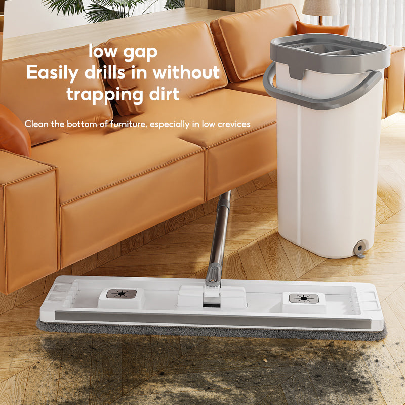 BOSHUO Flat Floor Mop Hands-free Self Cleaning Magic Flat Mop and Bucket Washable Microfiber Pads Included, Wet and Dry Use