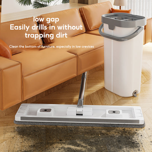 BOSHUO Flat Floor Mop Hands-free Self Cleaning Magic Flat Mop and Bucket Washable Microfiber Pads Included, Wet and Dry Use