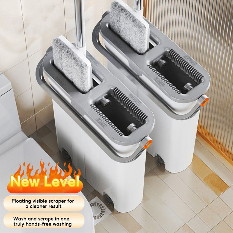BOSHUO Flat Floor Mop Hands-free Self Cleaning Magic Flat Mop and Bucket Washable Microfiber Pads Included, Wet and Dry Use